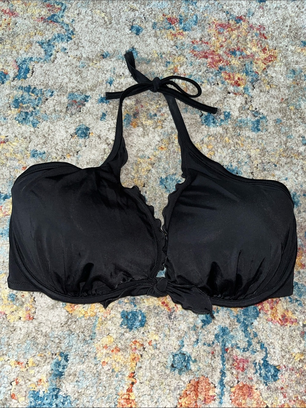 Victoria's Secret Black Halter Bikini Top with Ring Accent